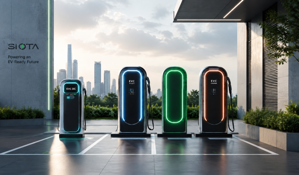 EV charging station in modern plaza