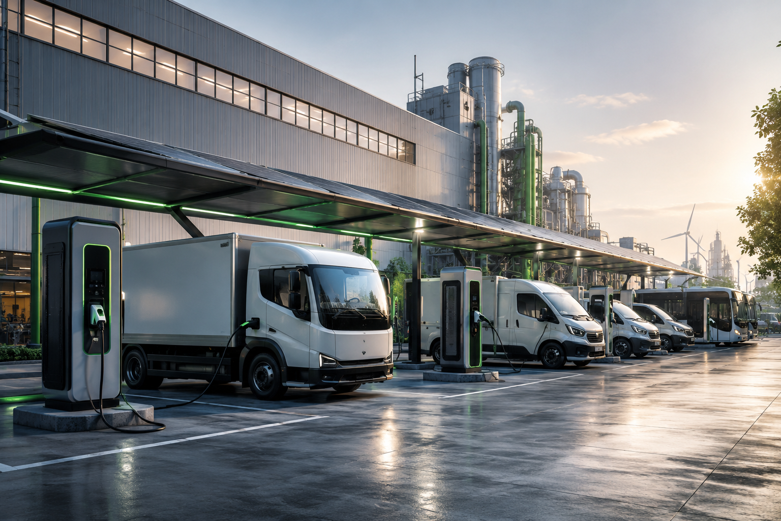 Electric vehicle charging at dawn