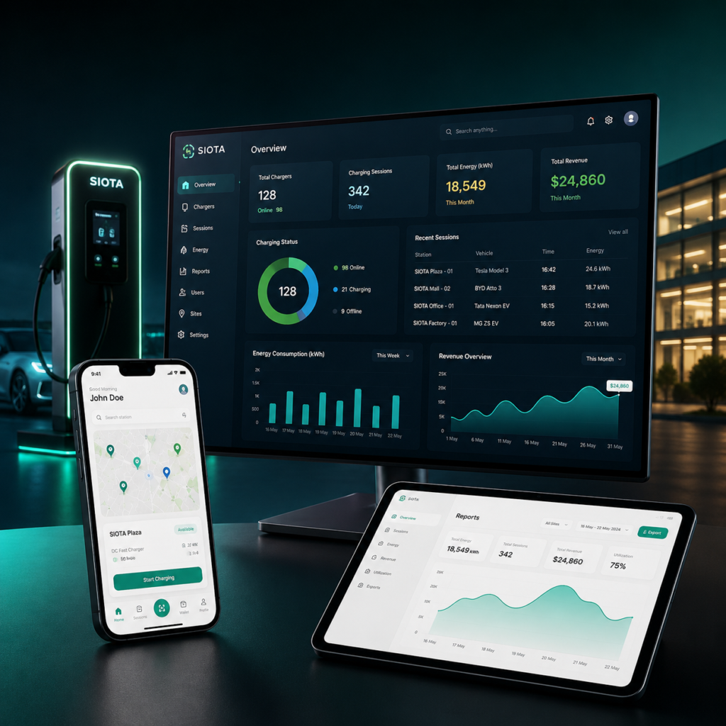 Futuristic tech EV charging dashboard