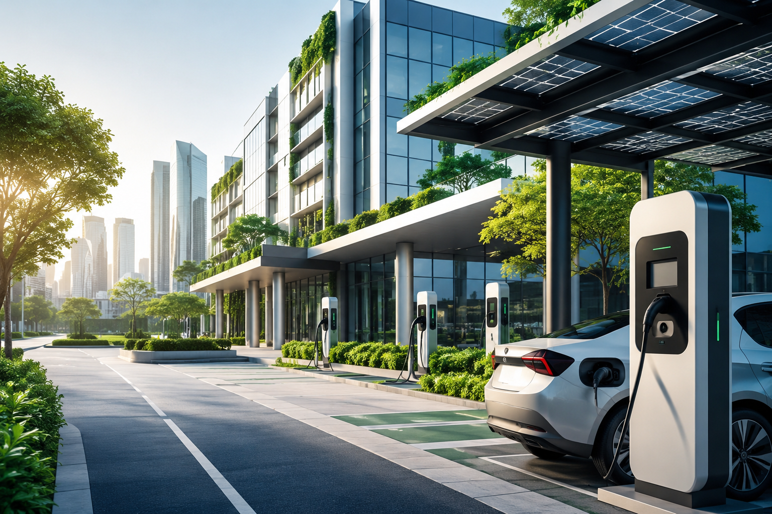 Sustainable city with EV charging station
